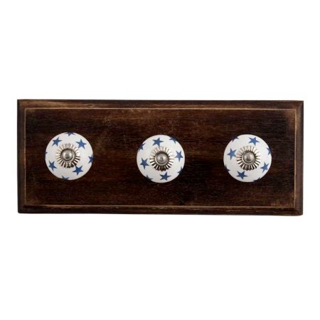 Slate Blue Star Ceramic Wooden Hooks